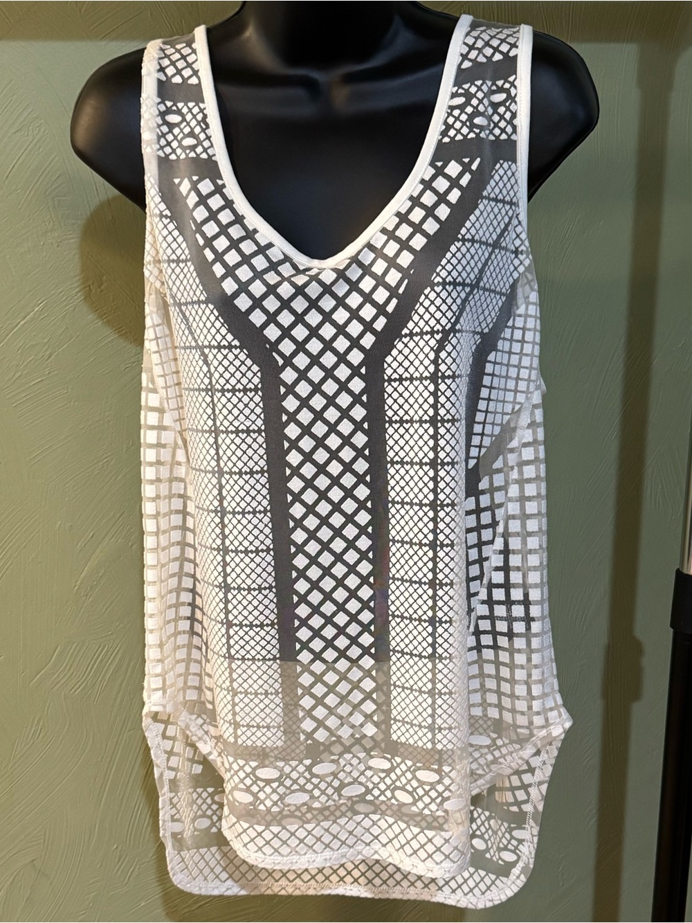 Mossimo White Sleeveless Geometric Sheer Burnout Swim Cover-Up Tank - Size L/G